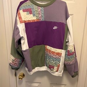 Handmade purple and green patchwork crewneck